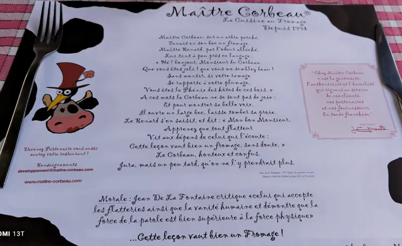menu 2 of Maitre Corbeau Mondeville