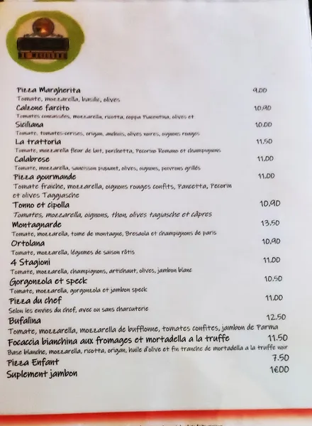 menu 0 of La Trattoria de Meillers