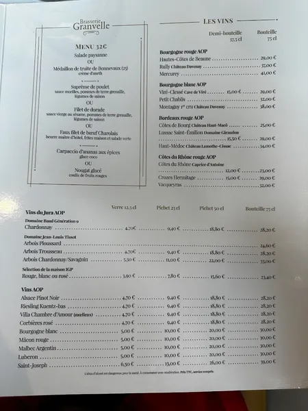 menu 0 of Brasserie Granvelle