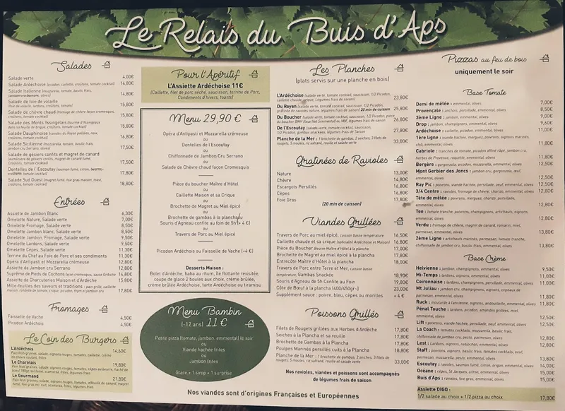 menu 0 of Le Relais du Buis d'Aps