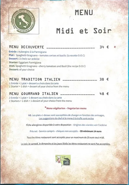 menu 0 of Davisto Restaurant Italien