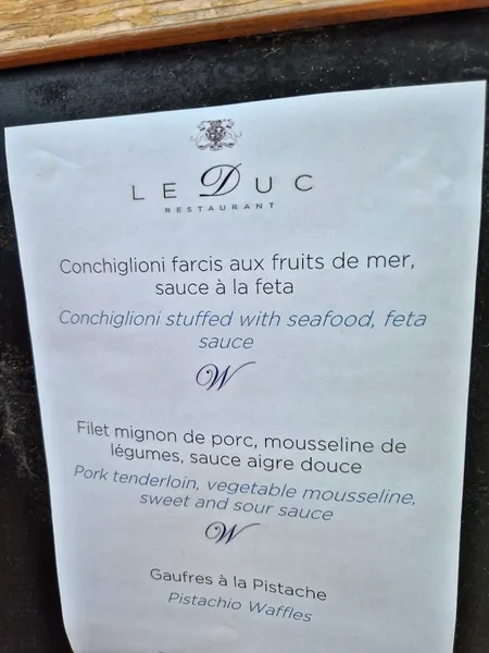 menu 0 of Restaurant Le Duc
