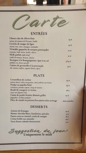 menu 0 of Le bouche à Oreille