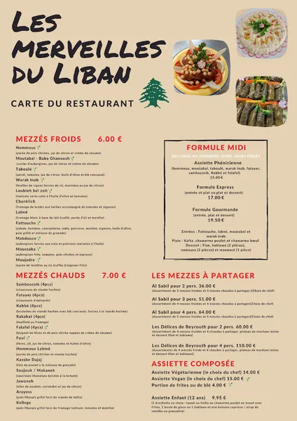 menu 1 of Les Merveilles Du Liban