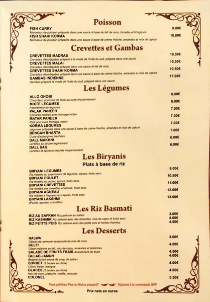 menu 1 of Lakshmi