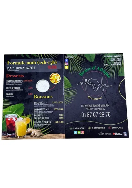 menu 1 of Braisé D'Afrique Gastronomie Africaine