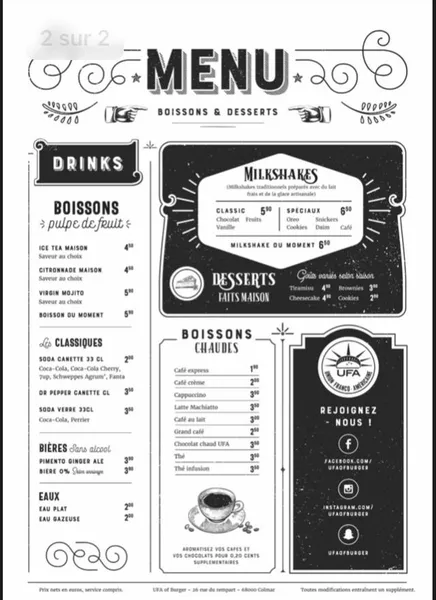 menu 0 of UFA of burger