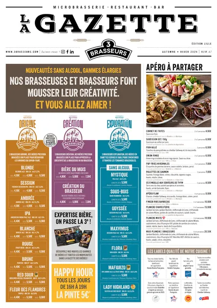 menu 1 of 3 Brasseurs Lille