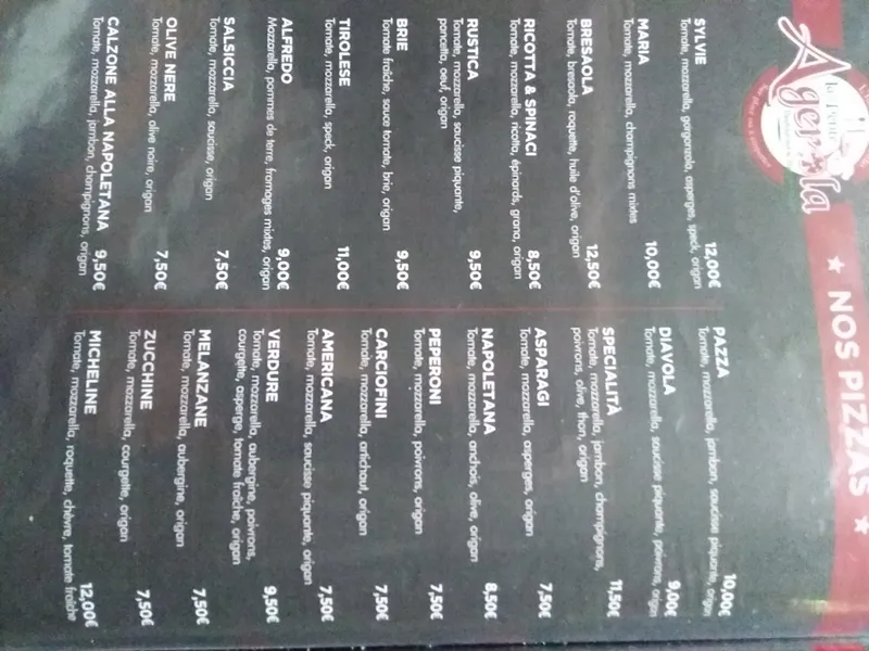 menu 0 of La Petite Agerola