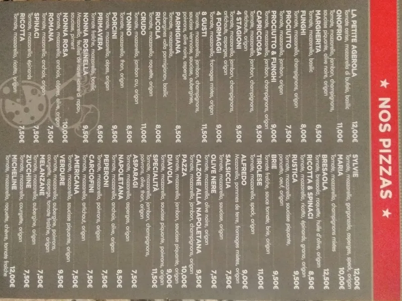 menu 1 of La Petite Agerola