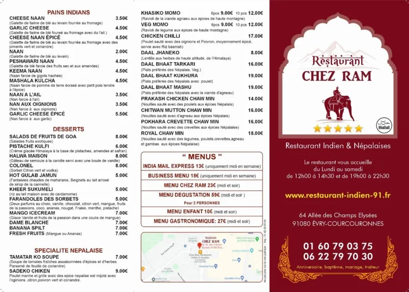 menu 0 of Chez Ram, Restaurant Indien et népalais
