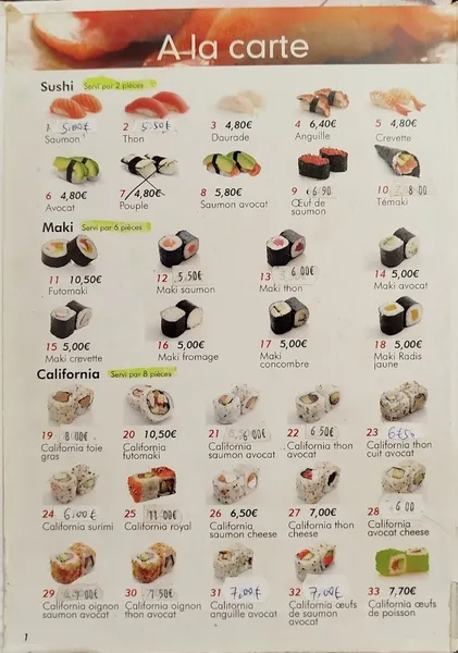 menu 2 of sakura house restaurant japonais