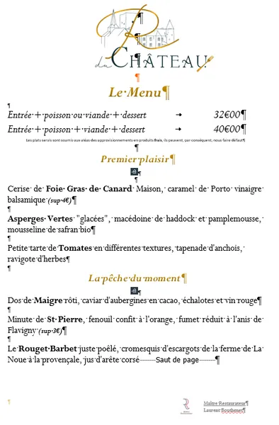 menu 0 of Le Restaurant du Château