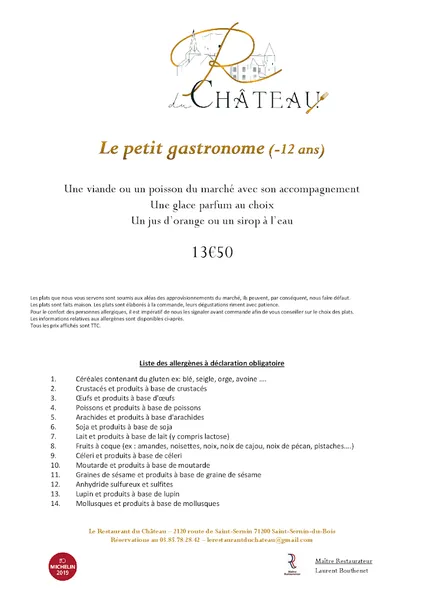 menu 2 of Le Restaurant du Château