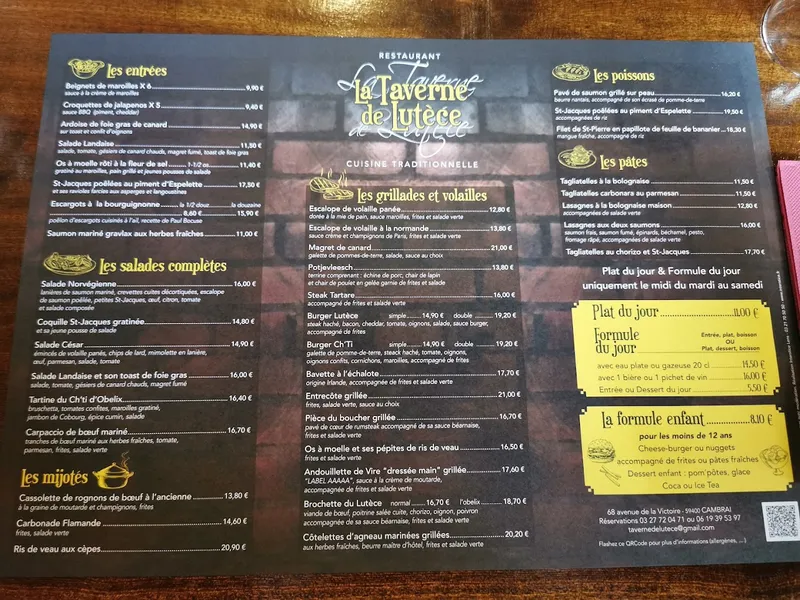 menu 0 of La Taverne de Lutèce