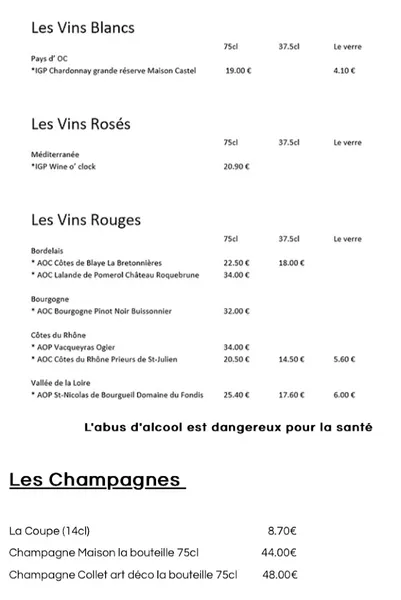menu 2 of Le Bouchon Restaurant