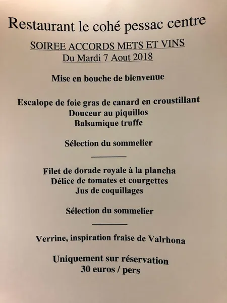 menu 2 of Le Cohé