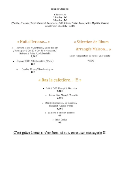 menu 1 of Café A La Une