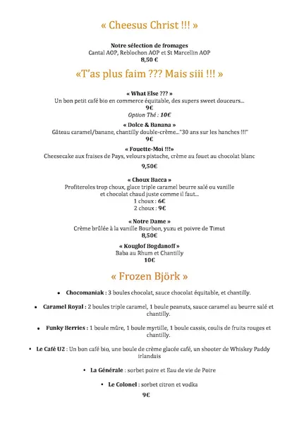 menu 2 of Café A La Une