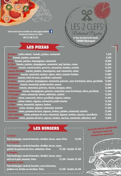menu 0 of Restaurant Pizzeria Les 2 Clefs