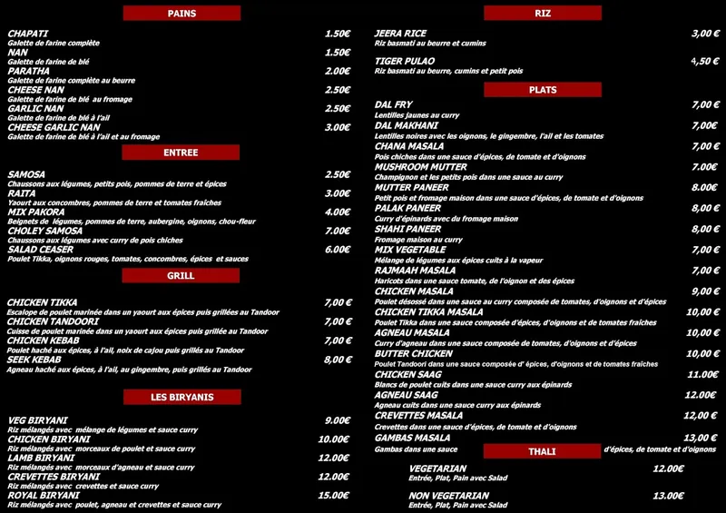 menu 0 of Indian Tiger Fast Food