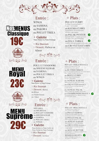 menu 2 of Restaurant Taj Mahal