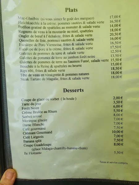 menu 0 of Le Rhinkaechele Gambsheim spécialité Winstub