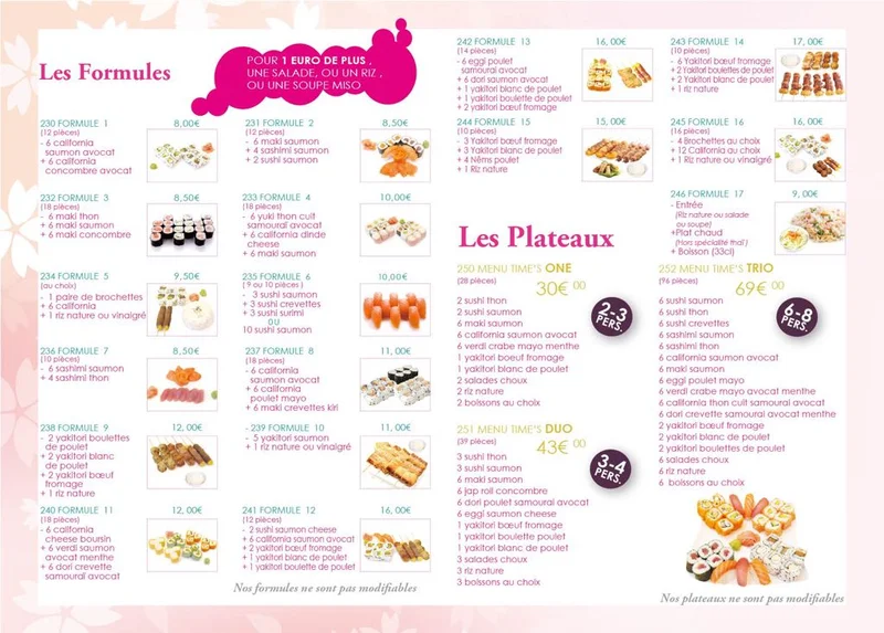 menu 2 of Sushi Time's