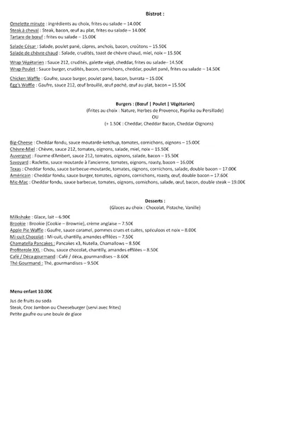 menu 0 of Le Bistrot du 212