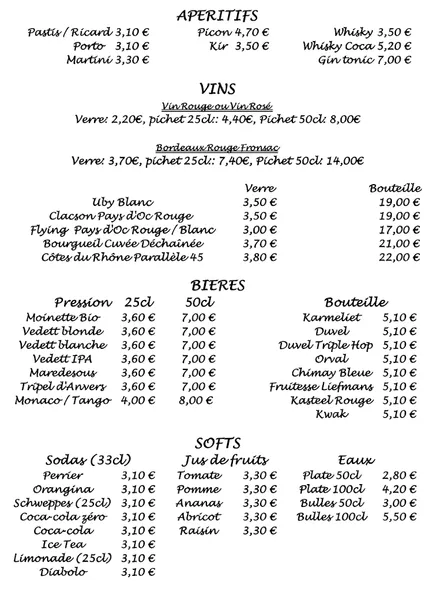 menu 1 of La Maison Commune
