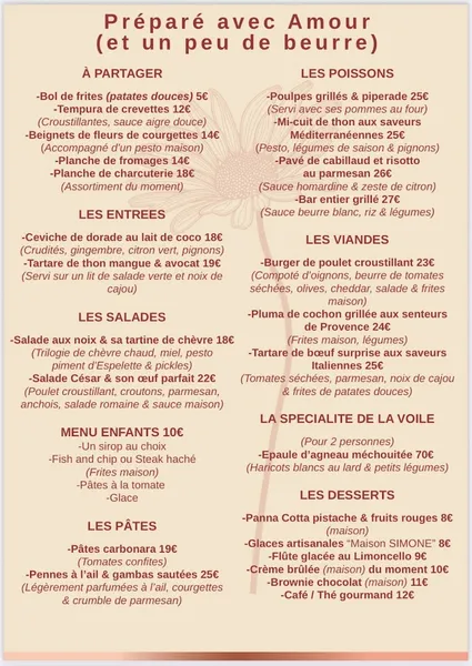 menu 0 of Restaurant La Voile