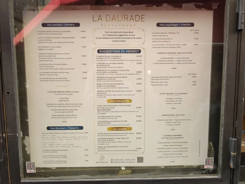 menu 0 of La Daurade