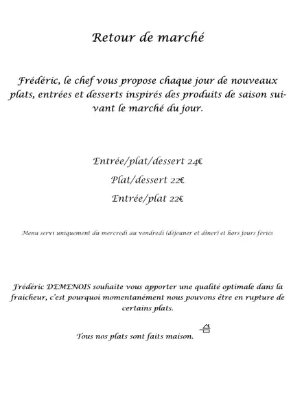 menu 1 of L'auberge de l'île enchantée