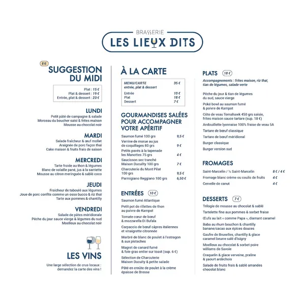 menu 0 of Brasserie Les Lieux Dits