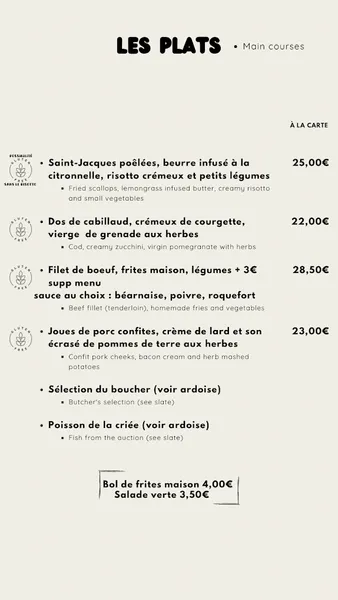 menu 1 of Restaurant le Jardin d'été Quimper