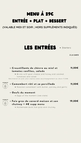 menu 2 of Restaurant le Jardin d'été Quimper