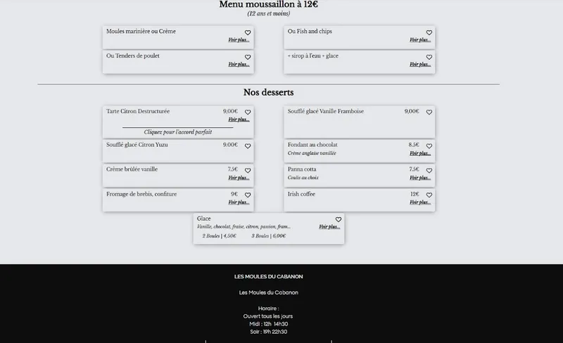 menu 0 of Les Moules du Cabanon