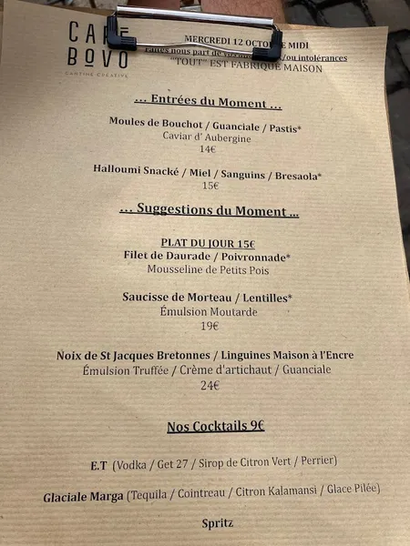 menu 0 of Café Bovo