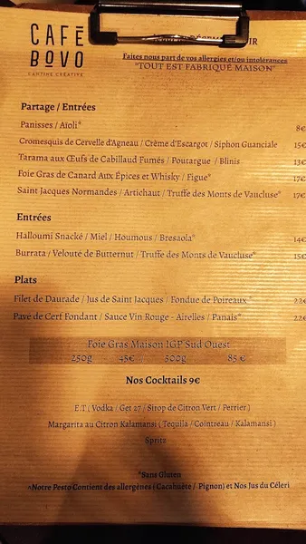 menu 1 of Café Bovo