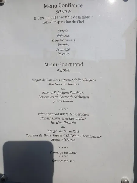 menu 0 of Restaurant Mouton Benoit