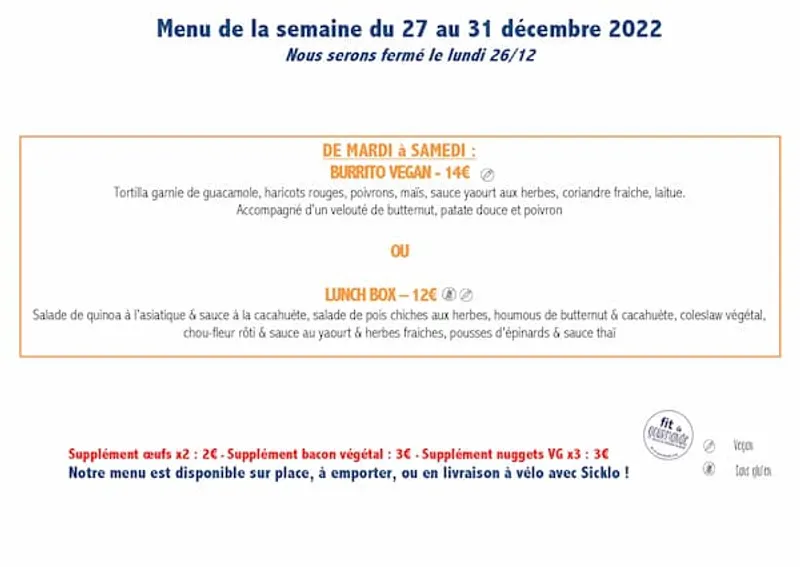 menu 1 of FIT & GOURMANDE - Restaurant & traiteur