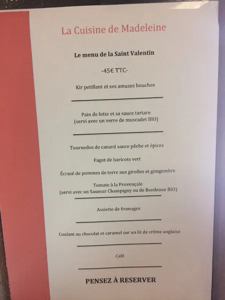 menu 1 of La Cuisine de Madeleine