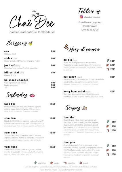 menu 1 of Chaï Dee - Restaurant Thaï