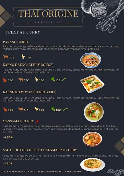 menu 1 of Thai Origine restaurant thai Cannes