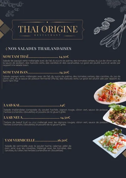 menu 2 of Thai Origine restaurant thai Cannes