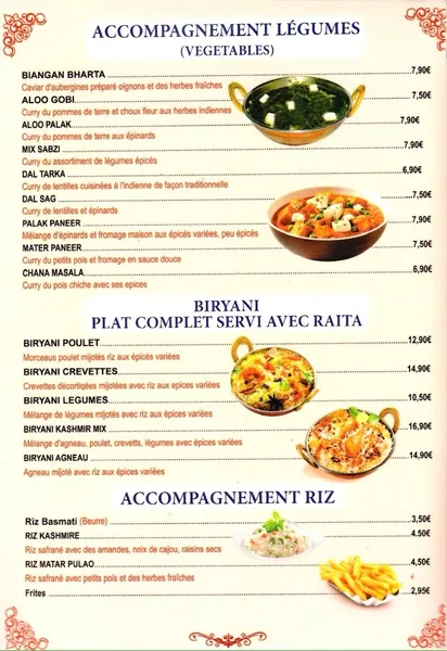 menu 0 of Les Délices Du Kashmir
