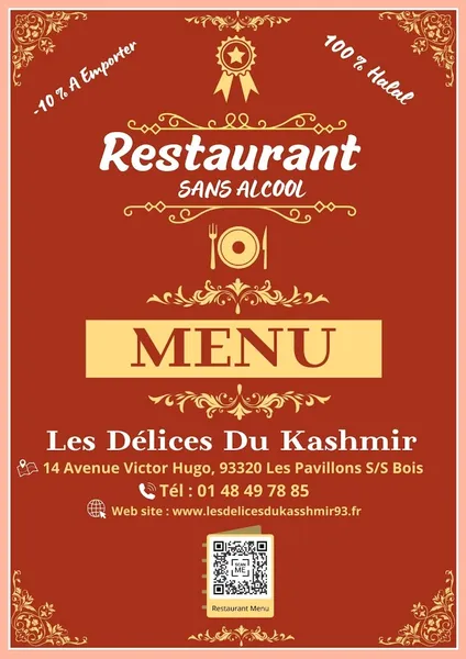 menu 2 of Les Délices Du Kashmir