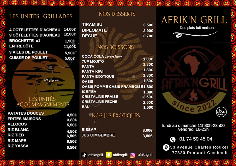menu 0 of AFRIK’N GRILL