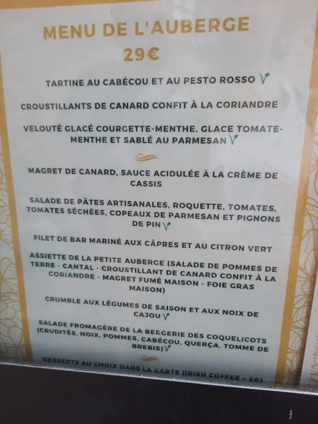 menu 0 of La Petite Auberge