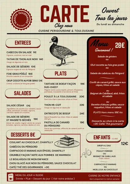 menu 0 of LA MAISON GOURMANDE
